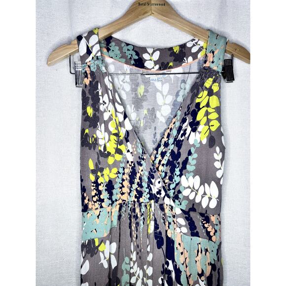 Boden Sleeveless Boho Gray Blue Floral V Neck Stretchy Maxi Dress - Picture 2 of 11